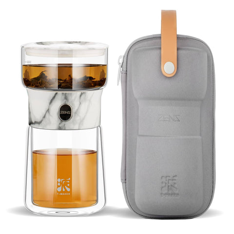 ZENS Modern Small Glass Infuser Teapot on a clean countertop, ready for gentle brewing.