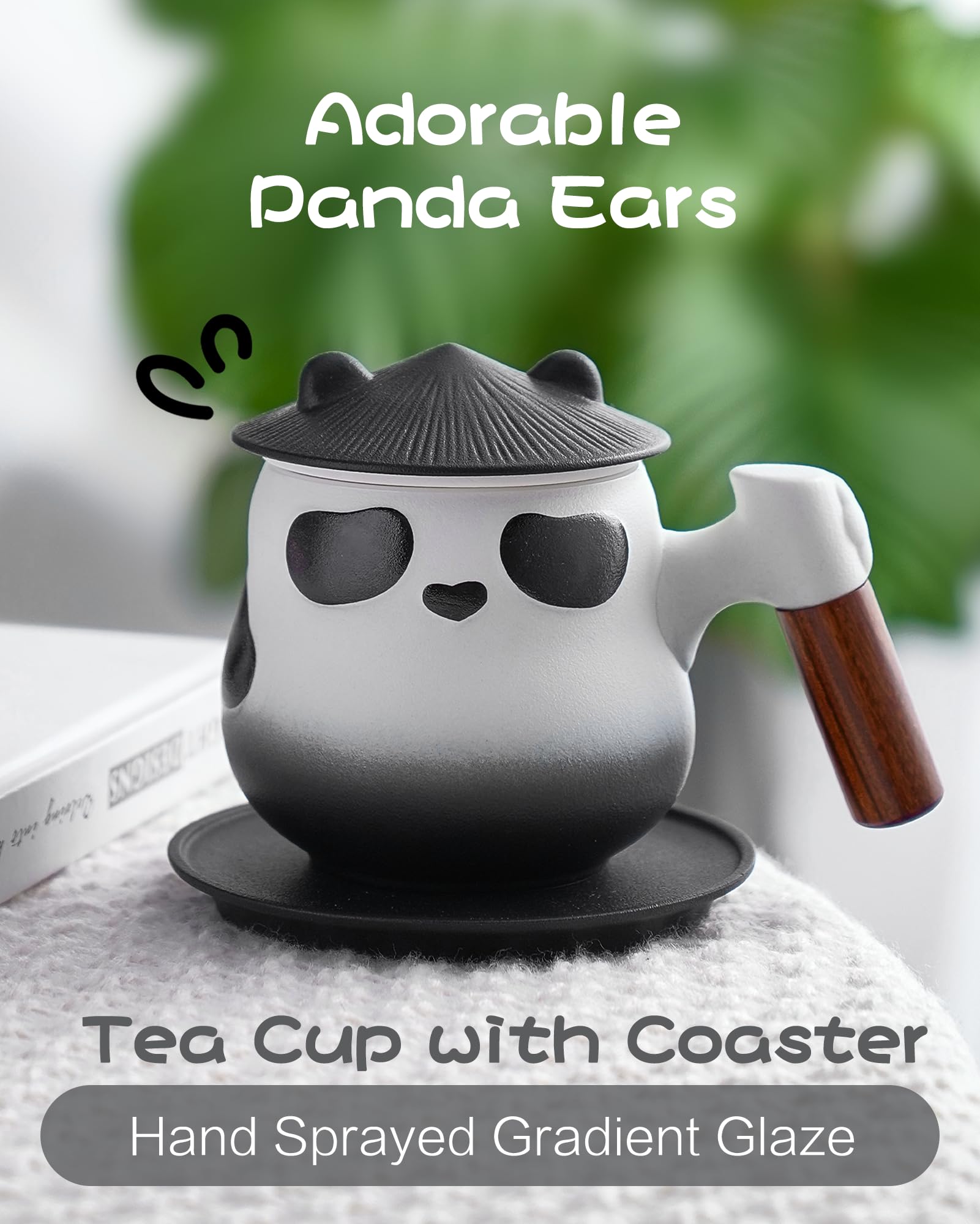 ZENS panda lid with ears adds cute charm while keeping tea warm