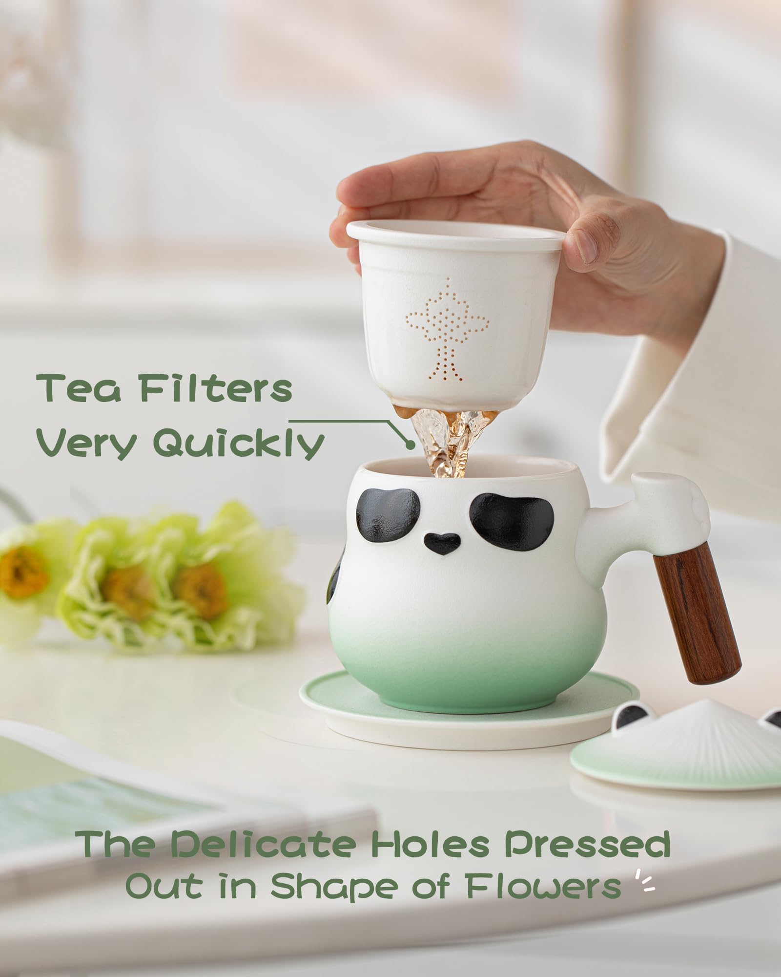 ZENS panda tea cup lid with ears adds cute display and keeps tea warm