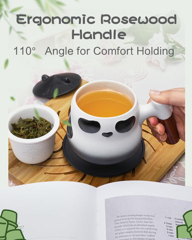 ZENS panda tea mug with ergonomic wooden handle