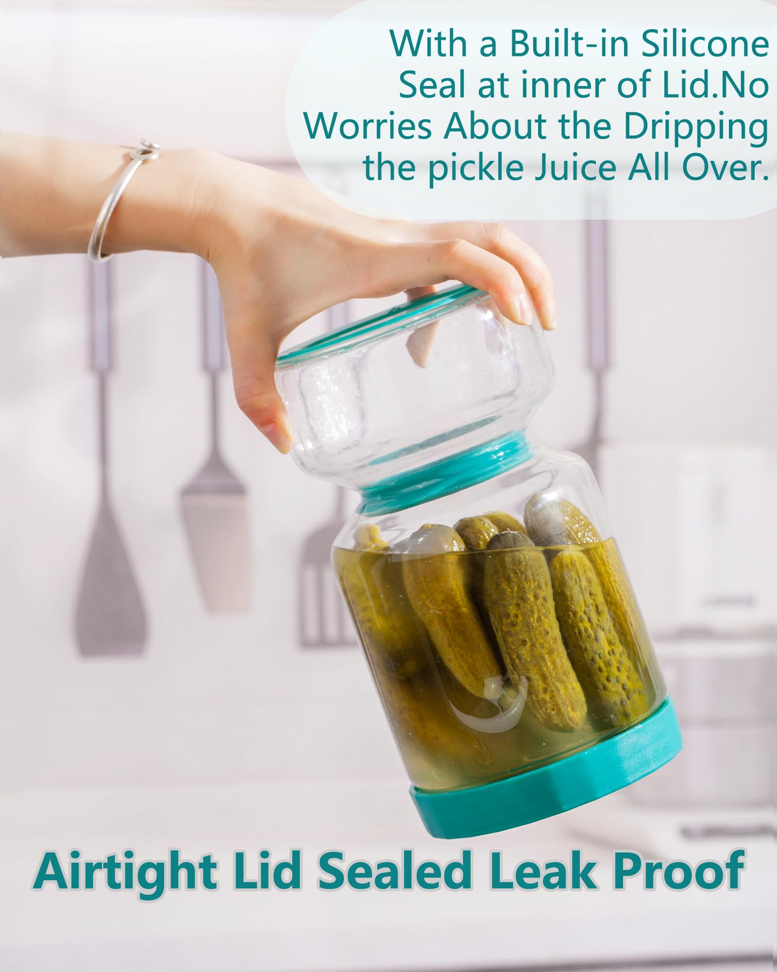 ZENS leakproof lid keeps fridge clean and pickles fresh.