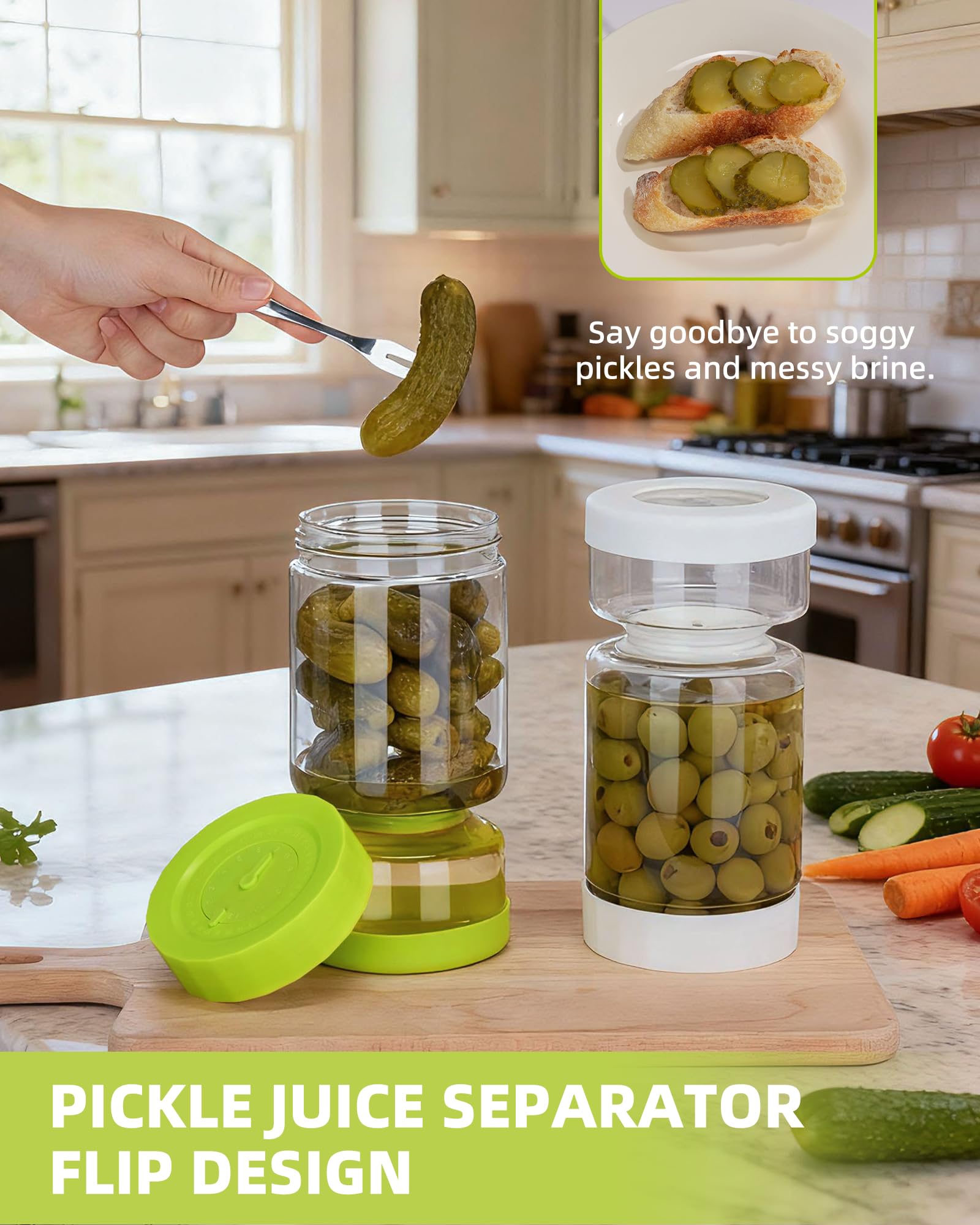 ZENS Pickle Jar with Strainer Flip features borosilicate glass for durability.