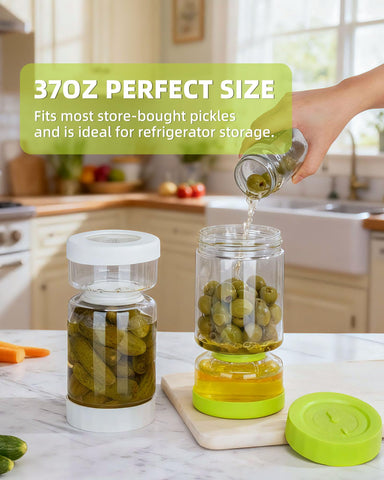 ZENS Pickle Jar with Strainer Flip is dishwasher-safe for easy cleanup.