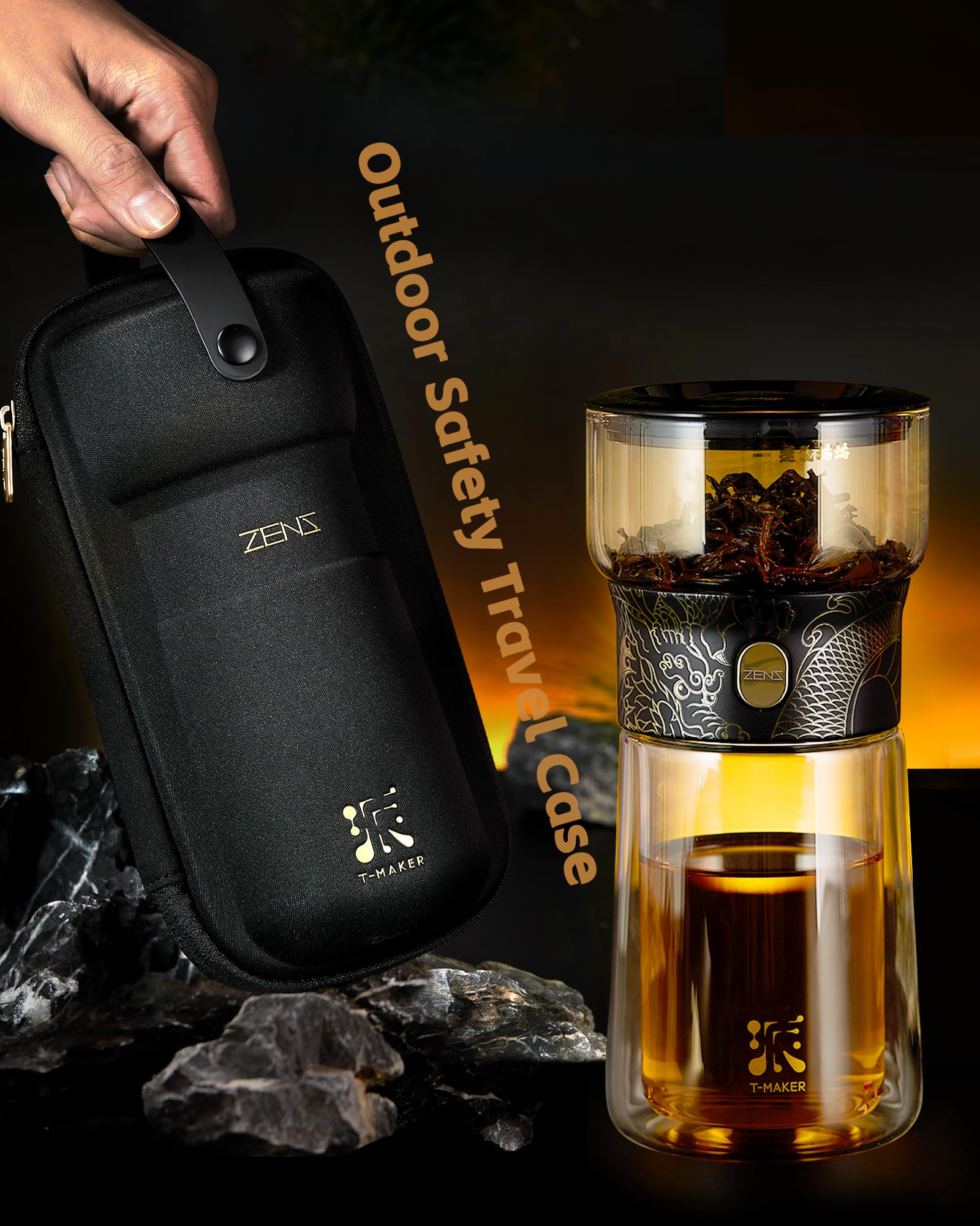 ZENS Portable tea kit with carrying case for travel and office use