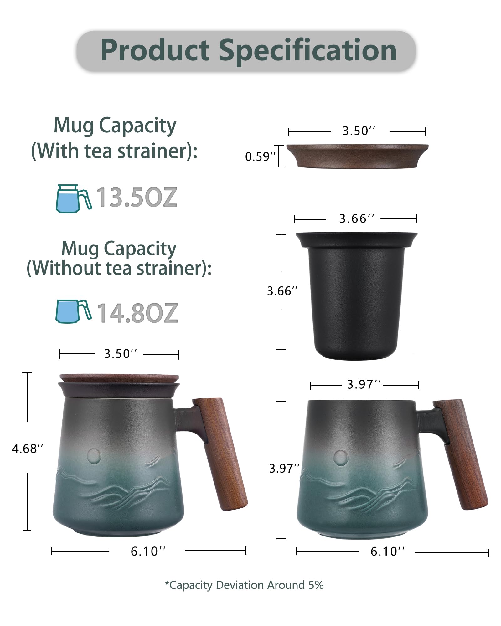 ZENS sturdy lead-free ceramic mug for daily tea or coffee