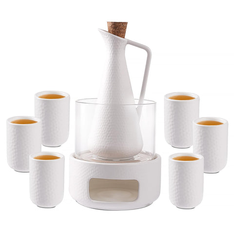 ZENS embossed ceramic sake bottle for elegant hot or cold service