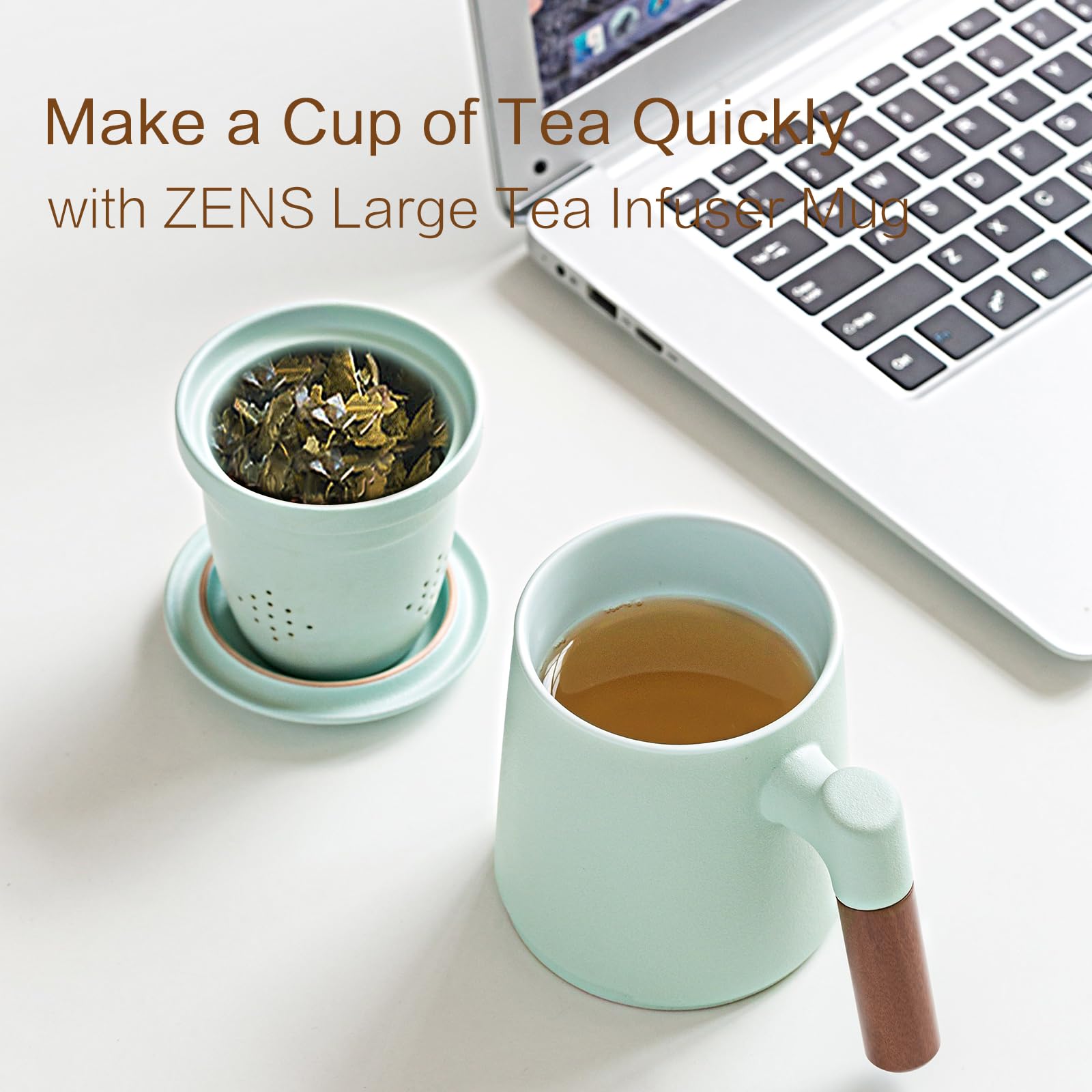 ZENS tea cup wood handle diffuser offers comfortable grip and better heat insulation.