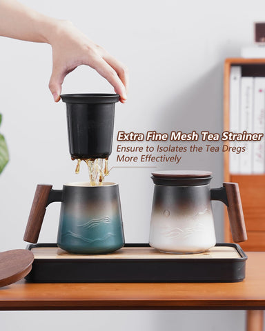 ZENS tea mug with ergonomic wooden handle for comfortable grip