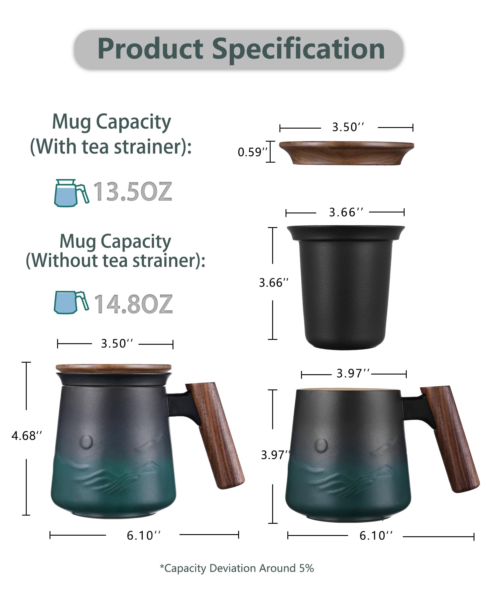 ZENS wide-mouth infuser mug for easy removal and leaves room.