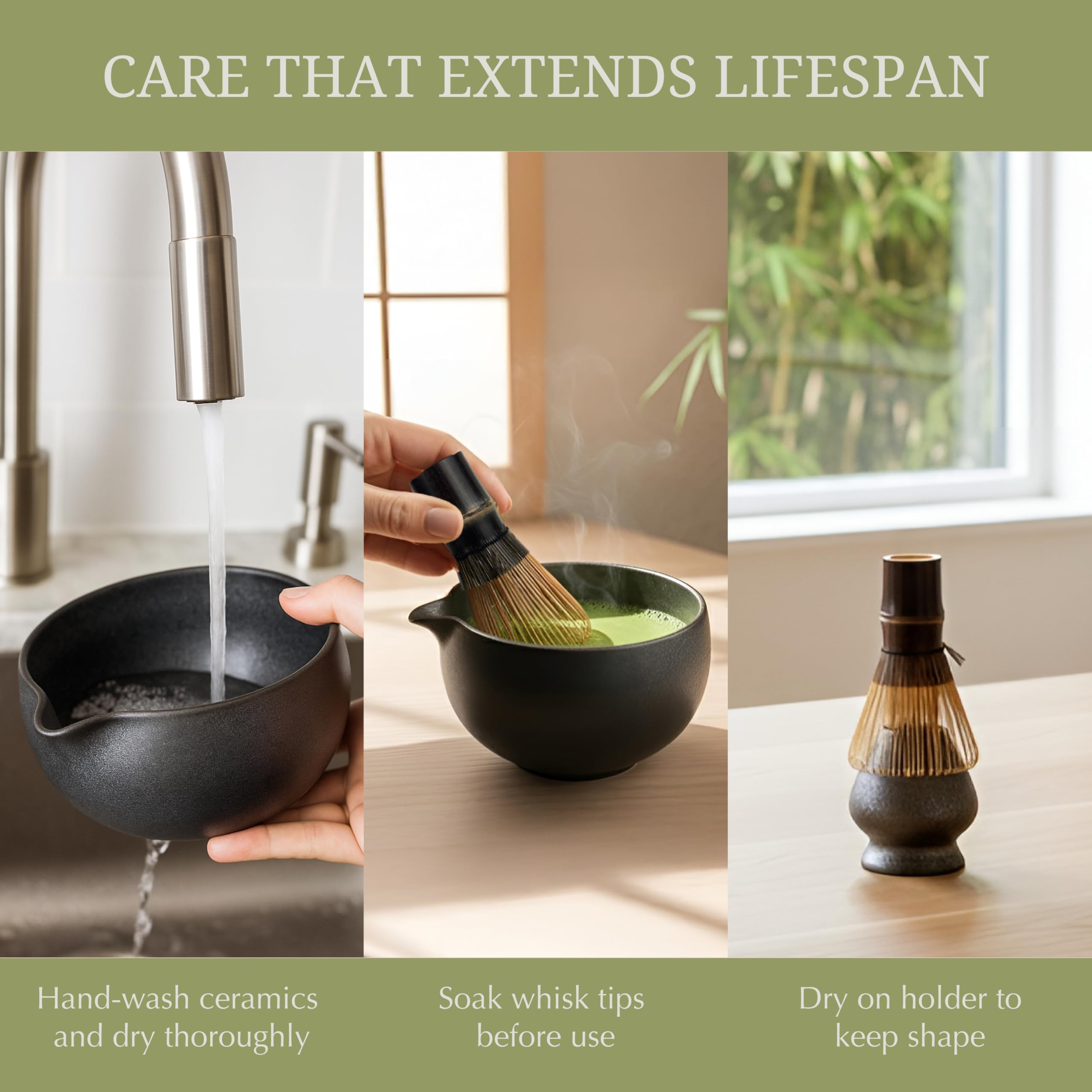 Zenso whisk holder in natural tones for organized tea corners