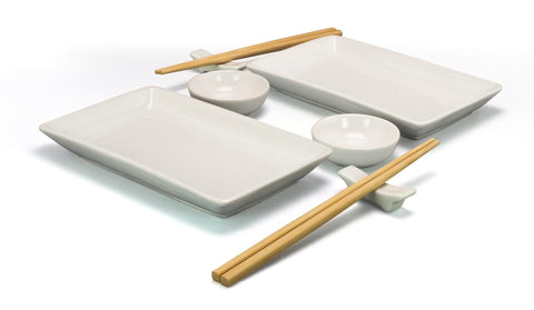 ZENVY ceramic sushi plate rectangular enhances at-home sushi presentation and sashimi plating.