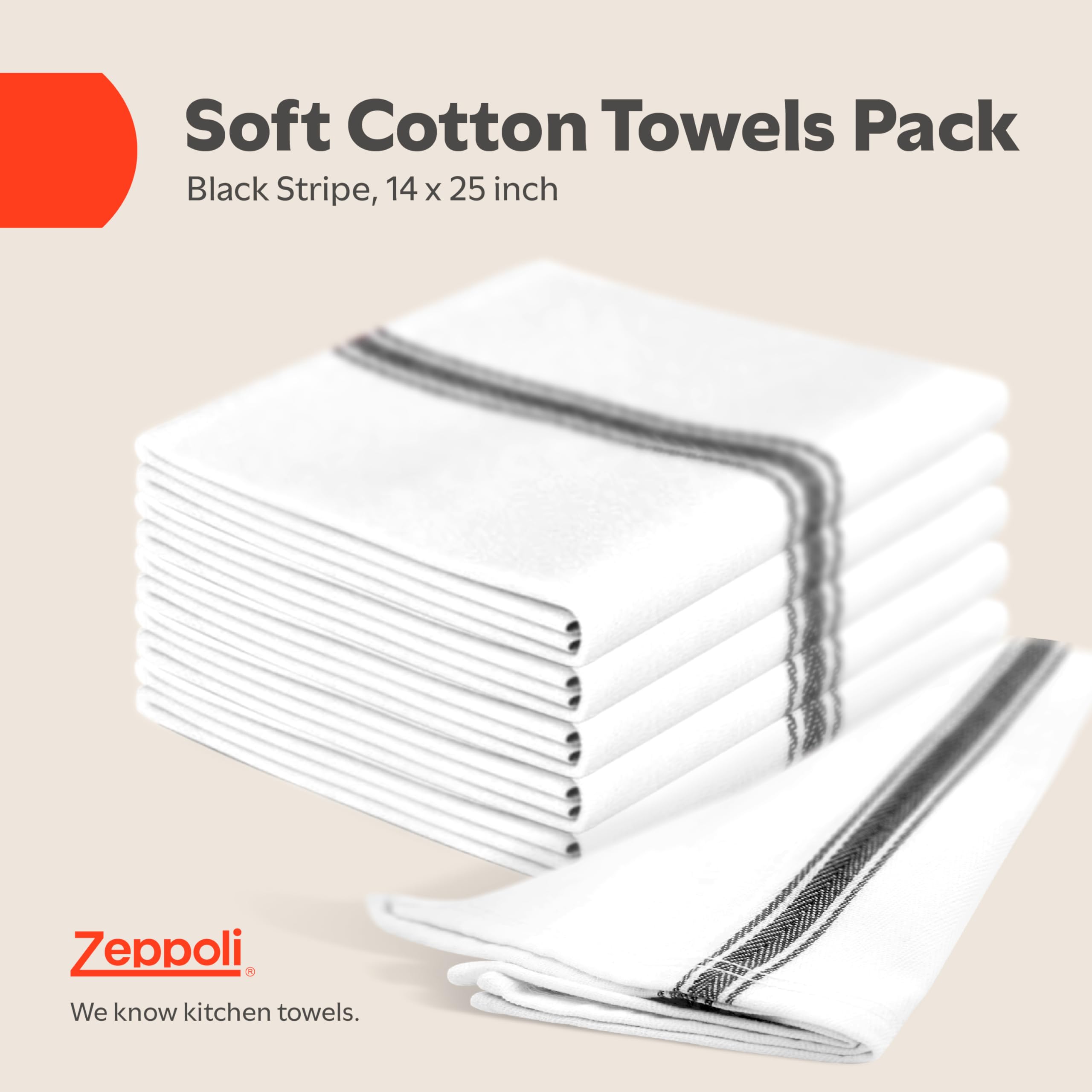 Zeppoli 14x25 inch black striped towels suitable for sturdy dish drying.