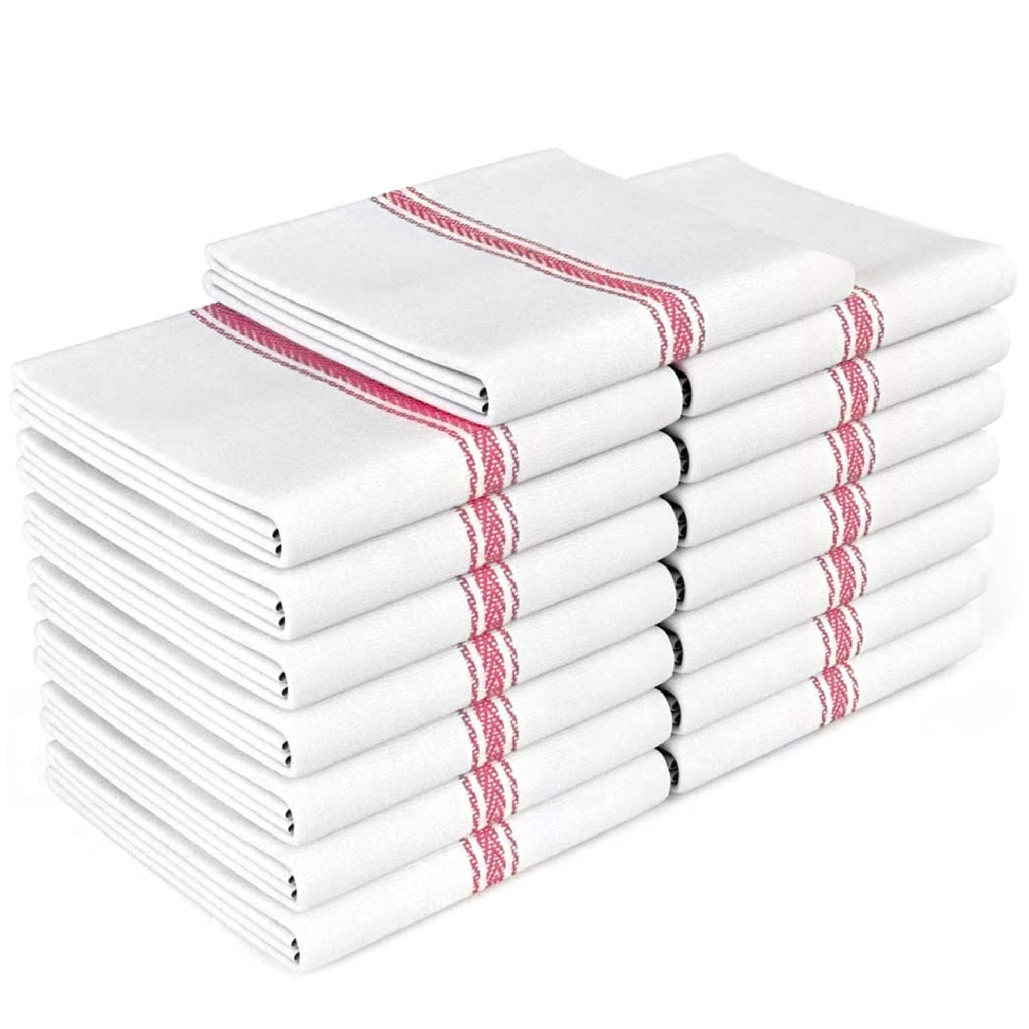 Zeppoli Classic towels in red-striped 15-pack for quick drying and low lint.