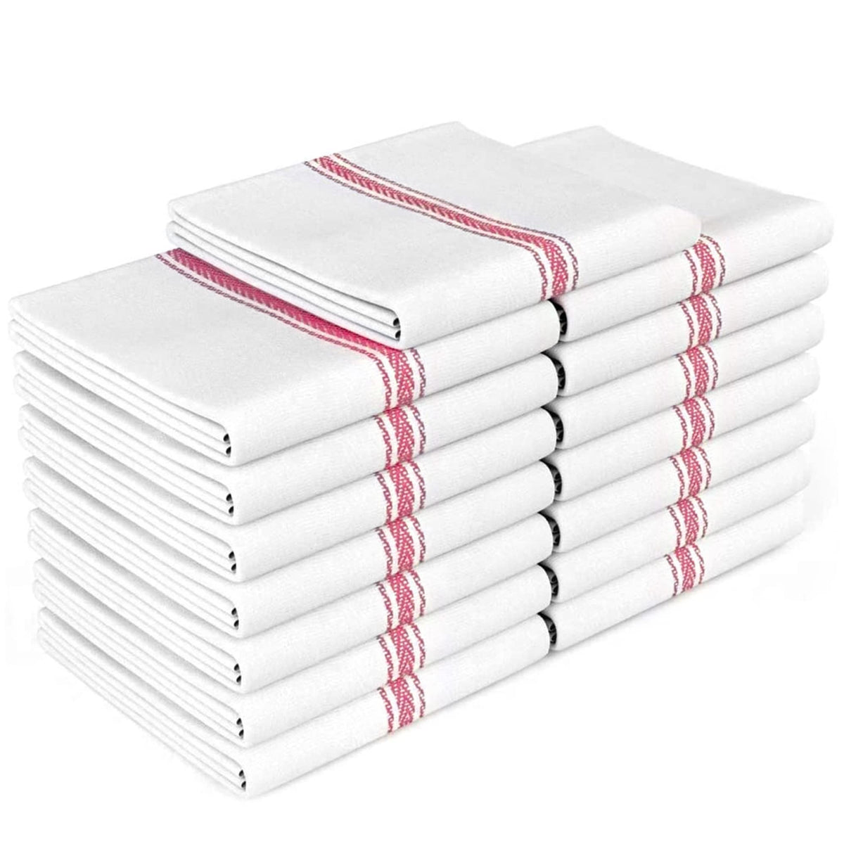 Zeppoli Classic towels in red-striped 15-pack for quick drying and low lint.