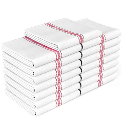 Zeppoli Classic towels in red-striped 15-pack for quick drying and low lint.