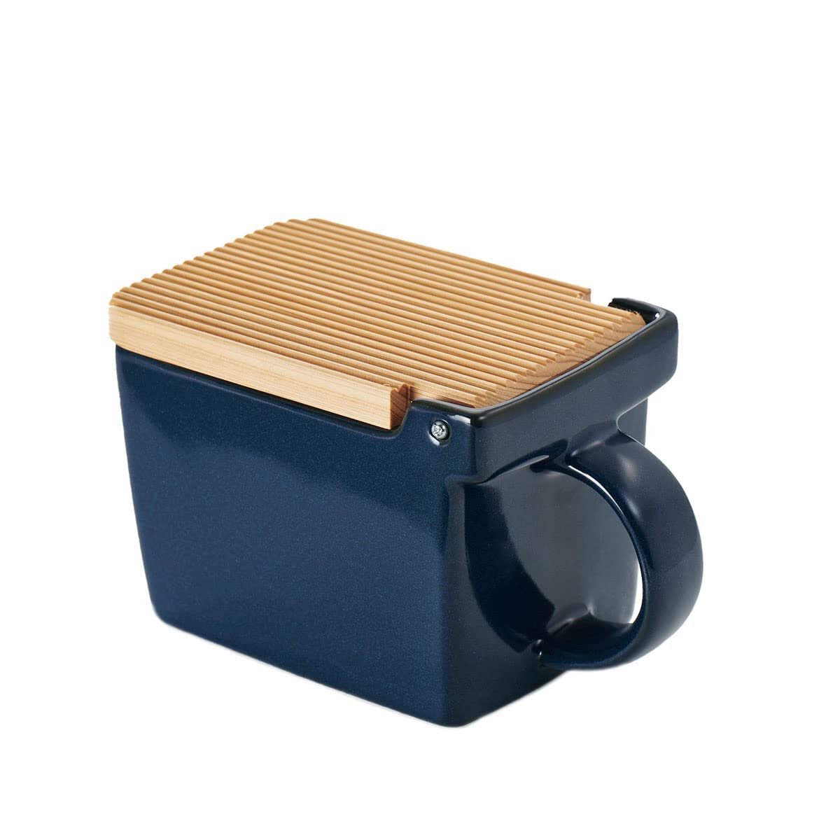 Zero Japan Bee House salt box front view in jeans blue, perfect for counter salt