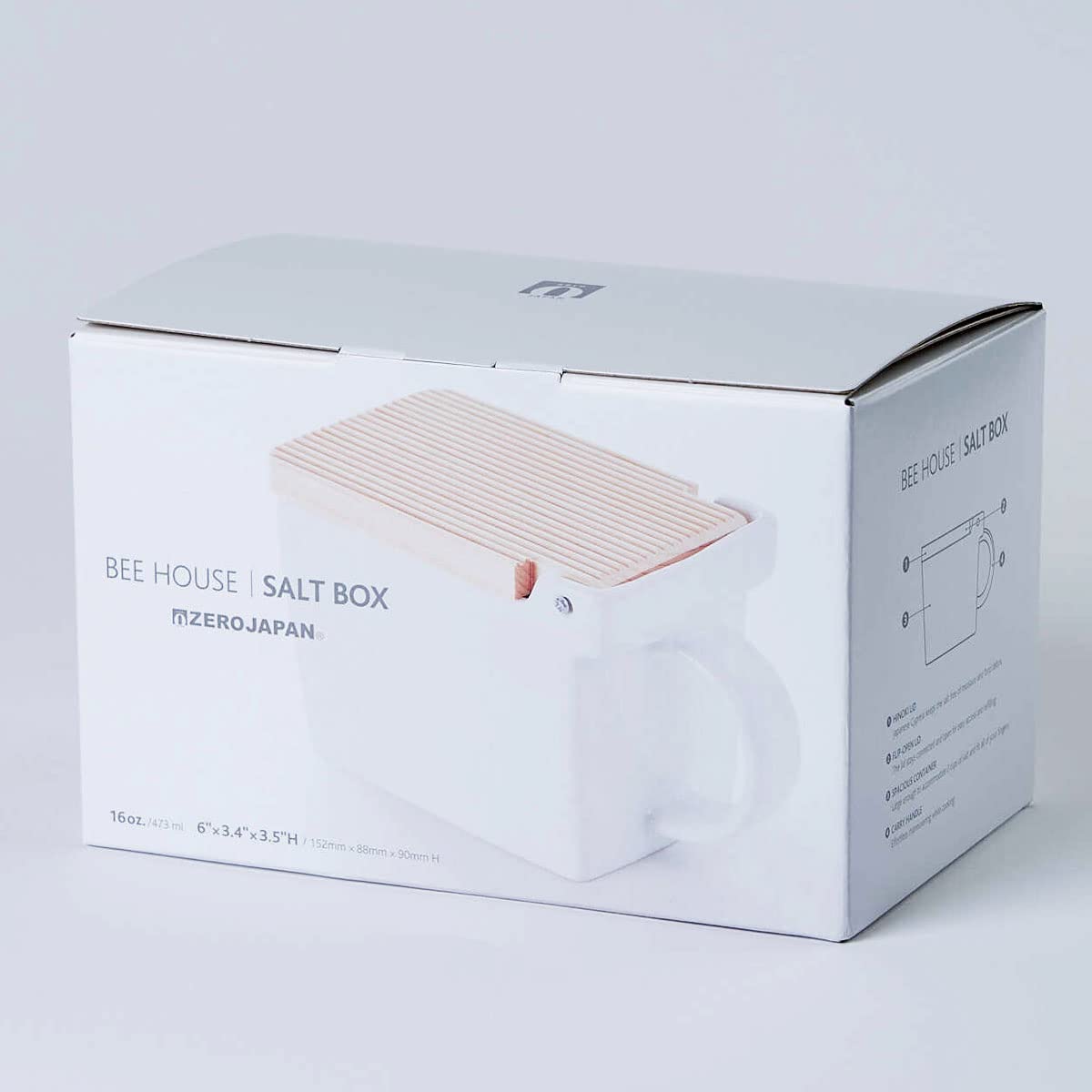 Zero Japan Bee House salt box interior shows 2-cup capacity for seasoning on hand