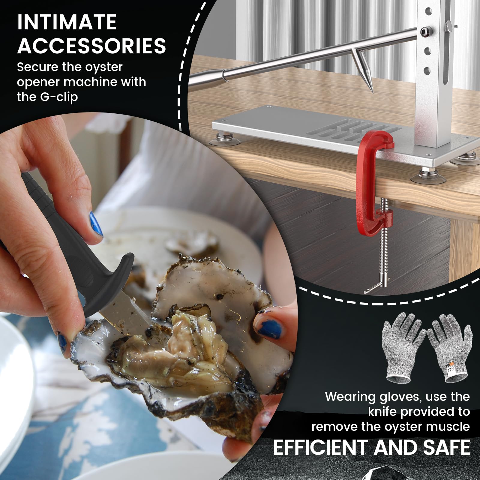 ZeroPone anti-slip grooves stabilize oysters during shucking