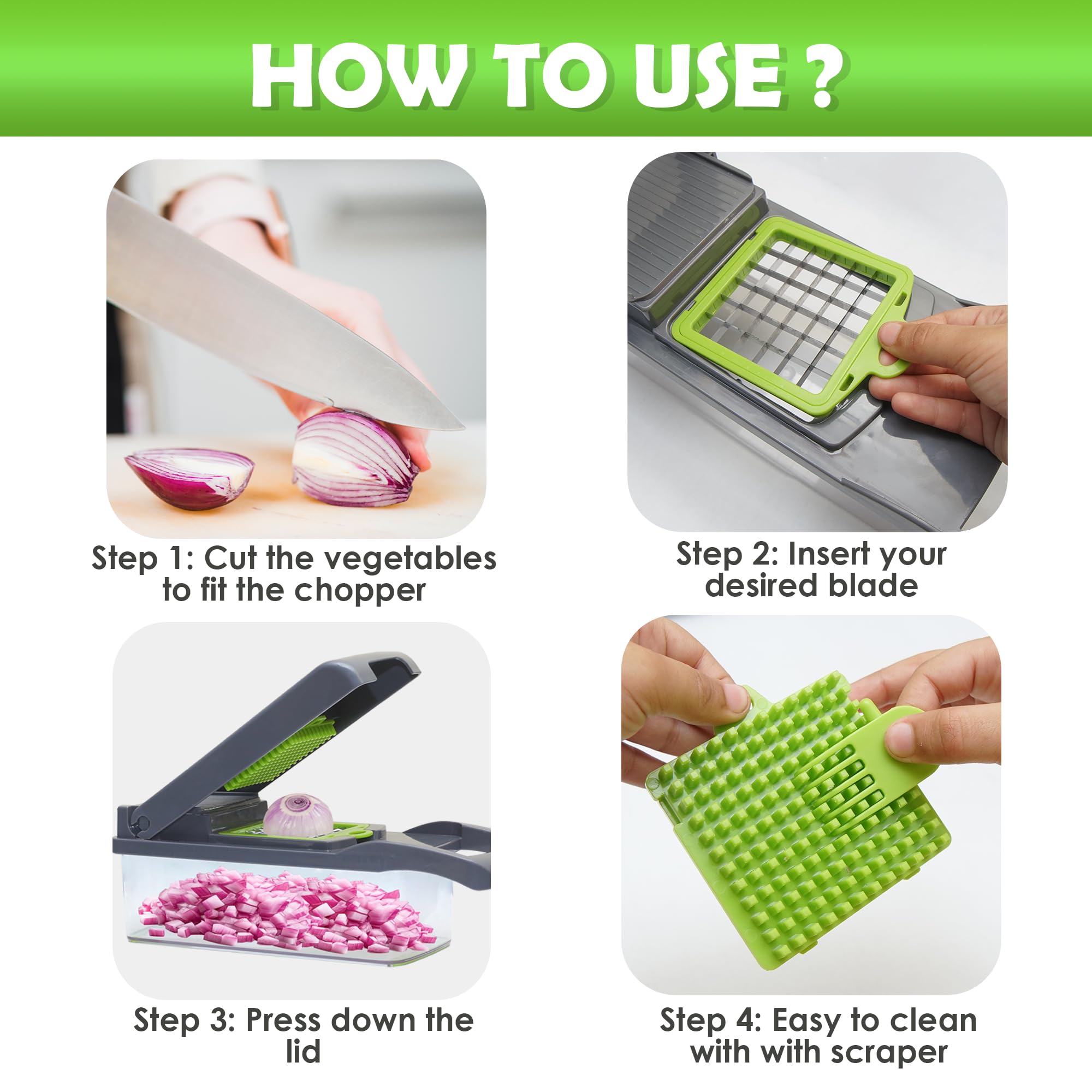 ZESTYWARE container and pusher simplify collection and transfer of chopped ingredients.