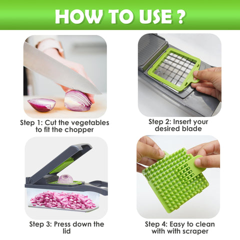 ZESTYWARE container and pusher simplify collection and transfer of chopped ingredients.