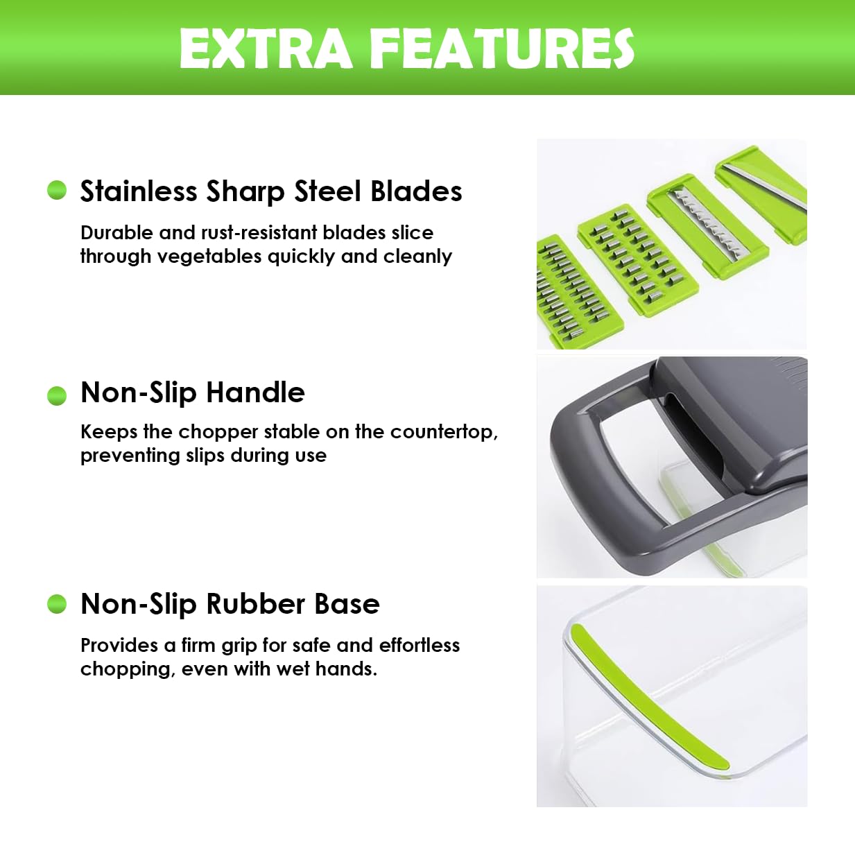 ZESTYWARE hand guard protection keeps fingers safe during fast chopping sessions.