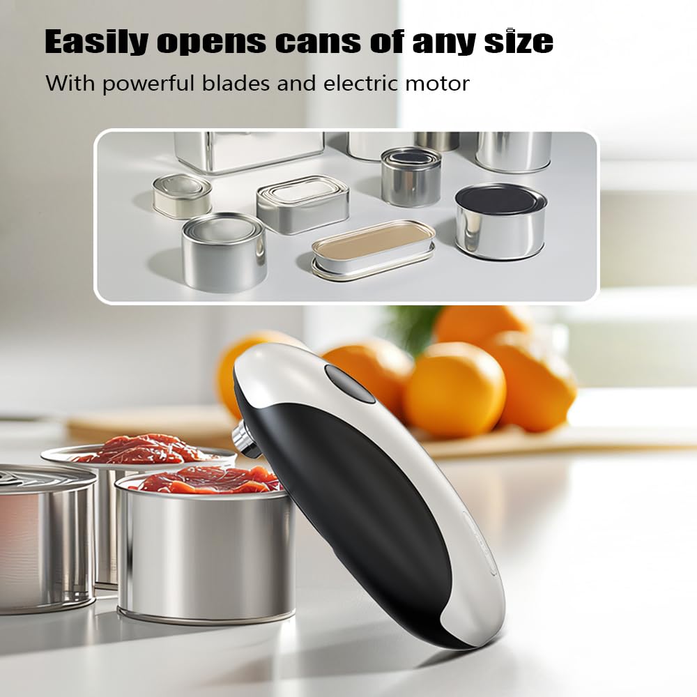 ZEUSORA electric can opener side view with compact, ergonomic grip