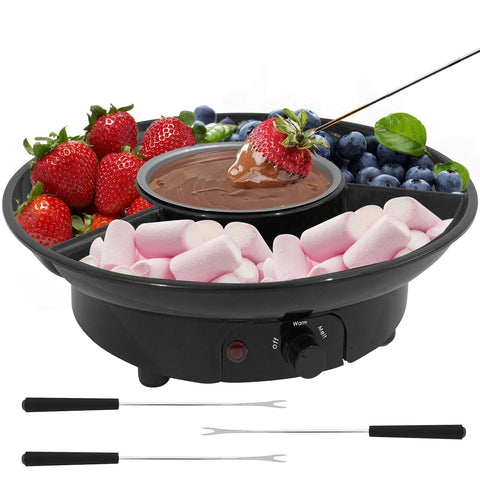 ZEVELOO fondue pot with electric melting base for even chocolate fondue dipping