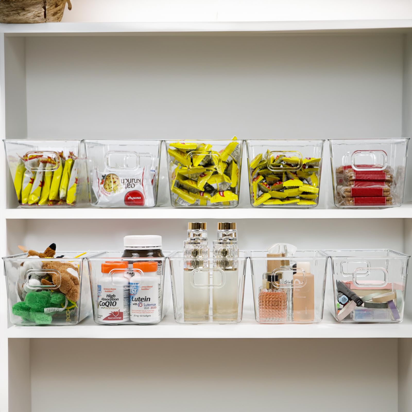 ZEXALOR clear storage bin with built-in handles for effortless transport.