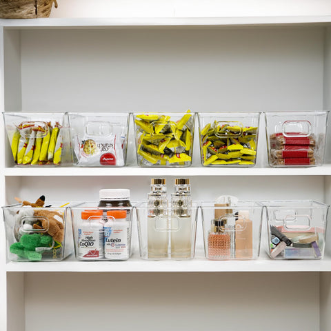 ZEXALOR clear storage bin with built-in handles for effortless transport.