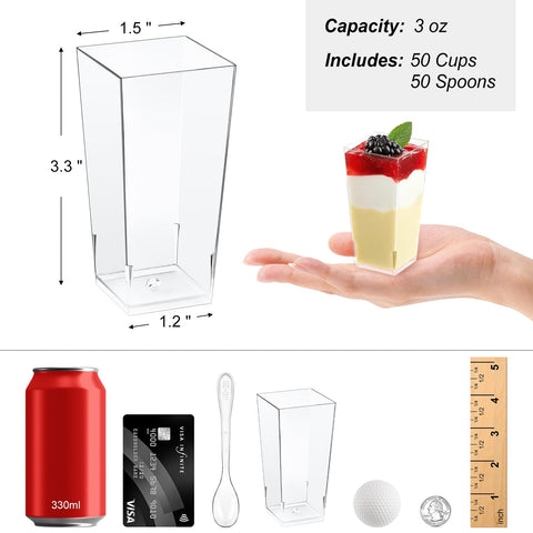 Zezzxu 3oz square clear dessert cups shown in close-up for precise portion control.