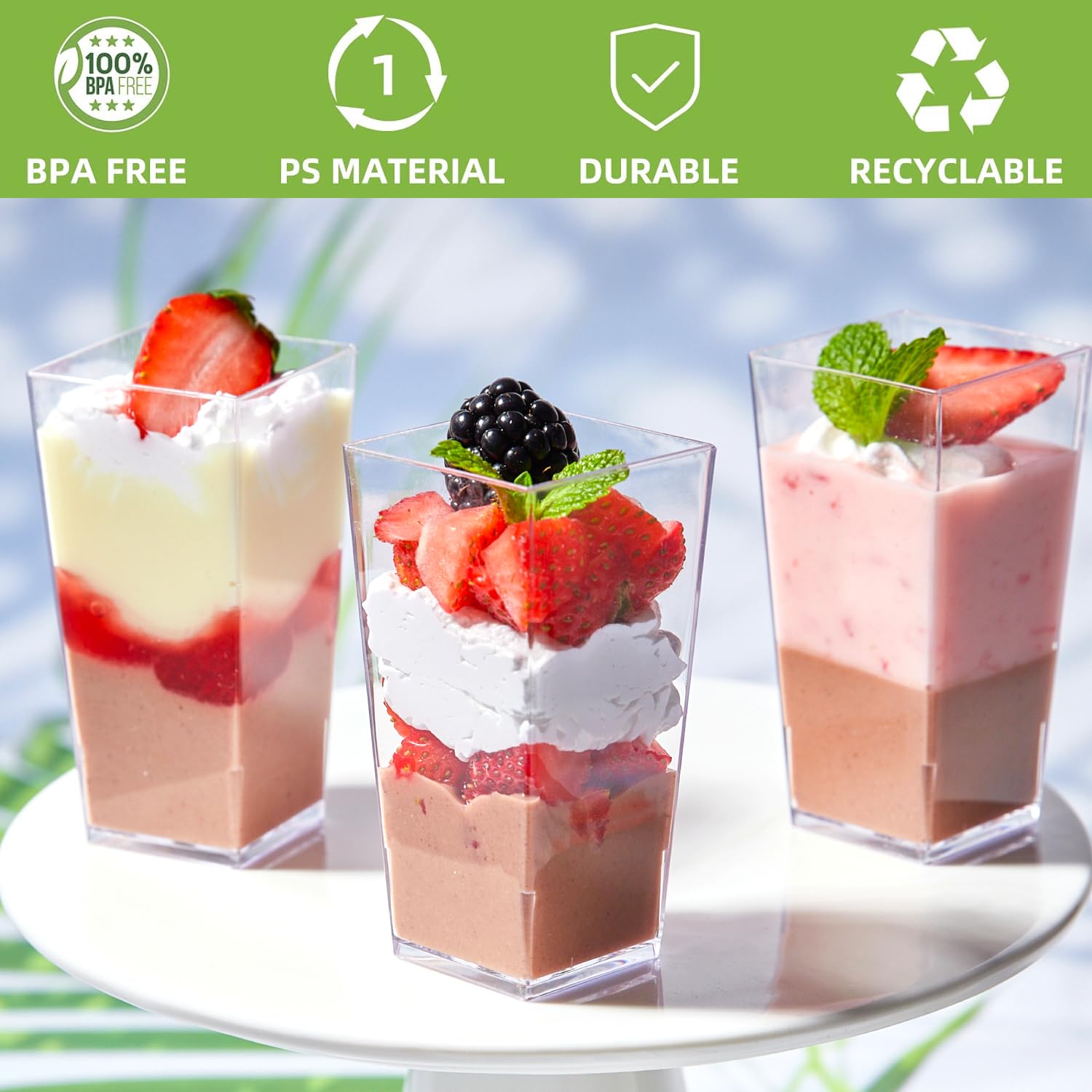 Zezzxu plastic mini cups are freezable and durable for prep and storage.