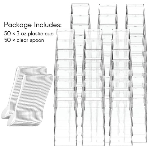 Zezzxu mini dessert cups in a square clear design ideal for elegant desserts.