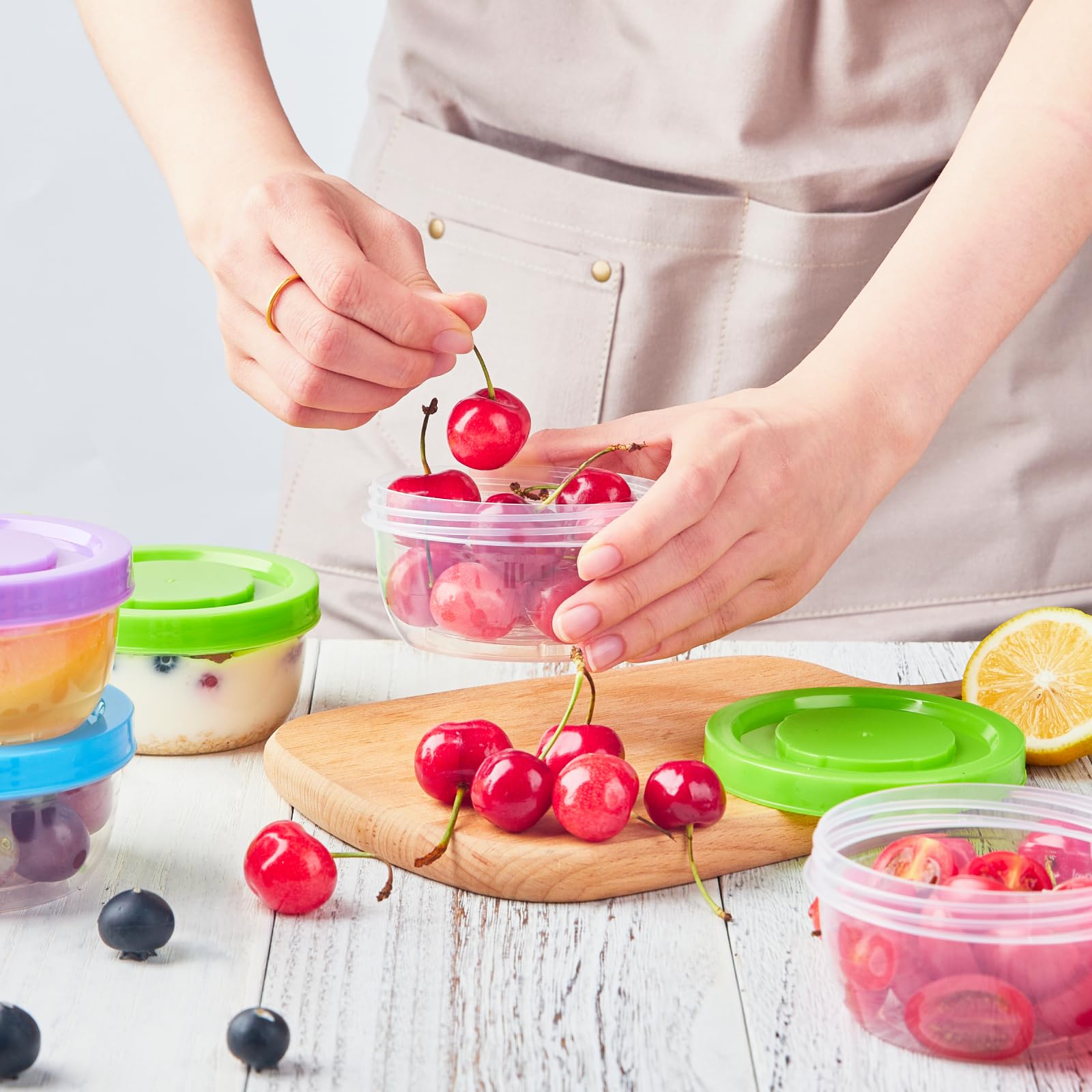 Zezzxu stackable design saves space in pantry and fridge.