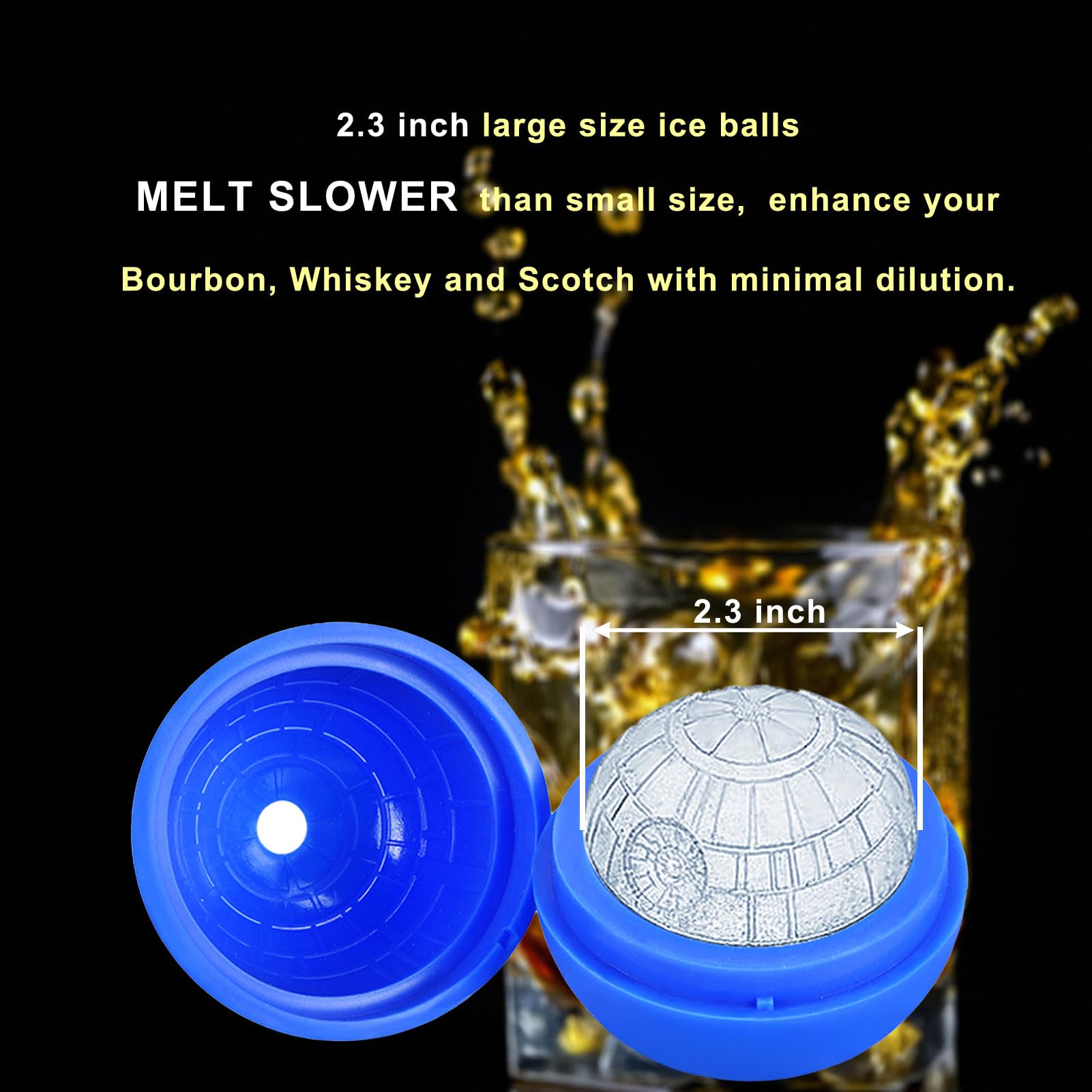 Close-up of a 2.3-inch ice ball created by ZFBIRD mold for whiskey