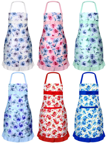 Zhanmai 6-pack floral apron front view with pockets for easy tool access.