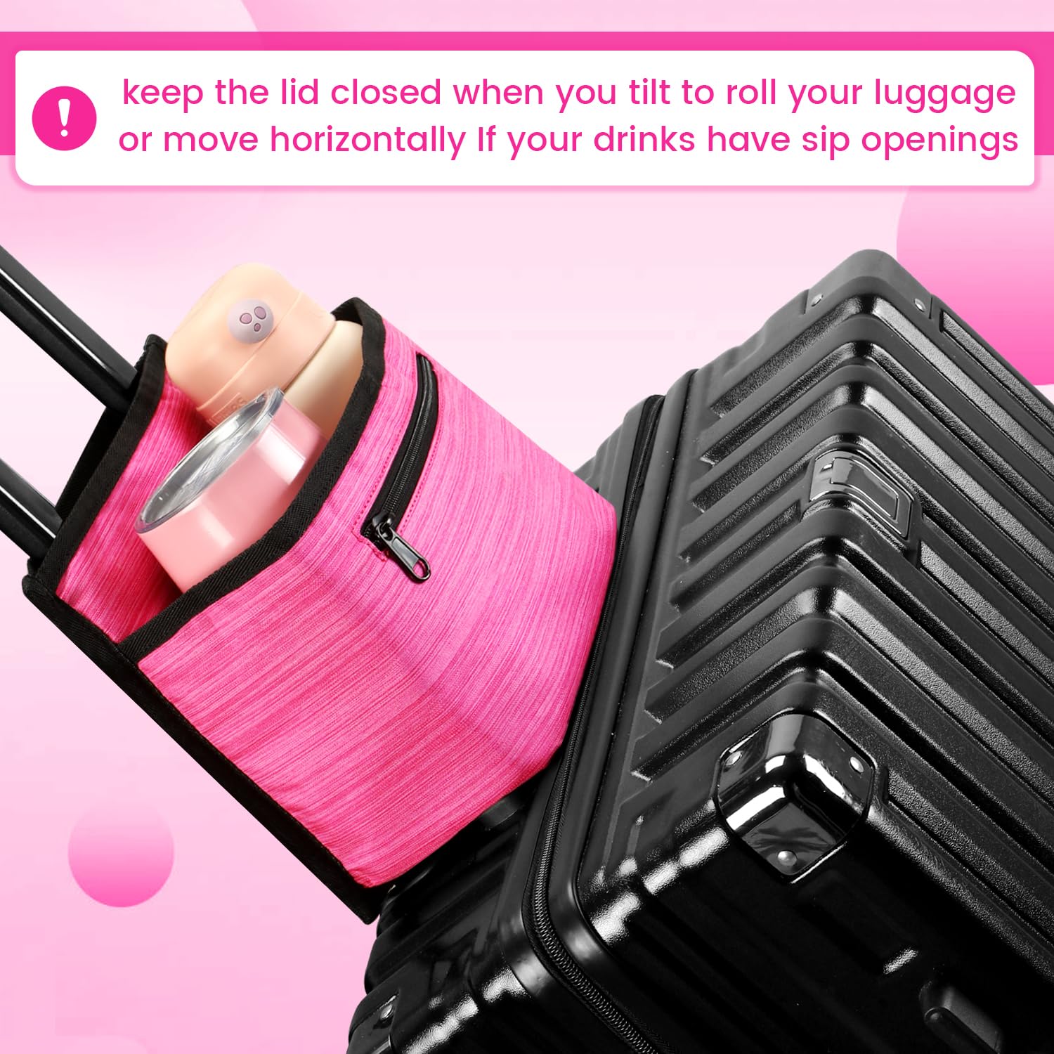 ZHCHG on-the-go coffee holder in use on luggage for easy access