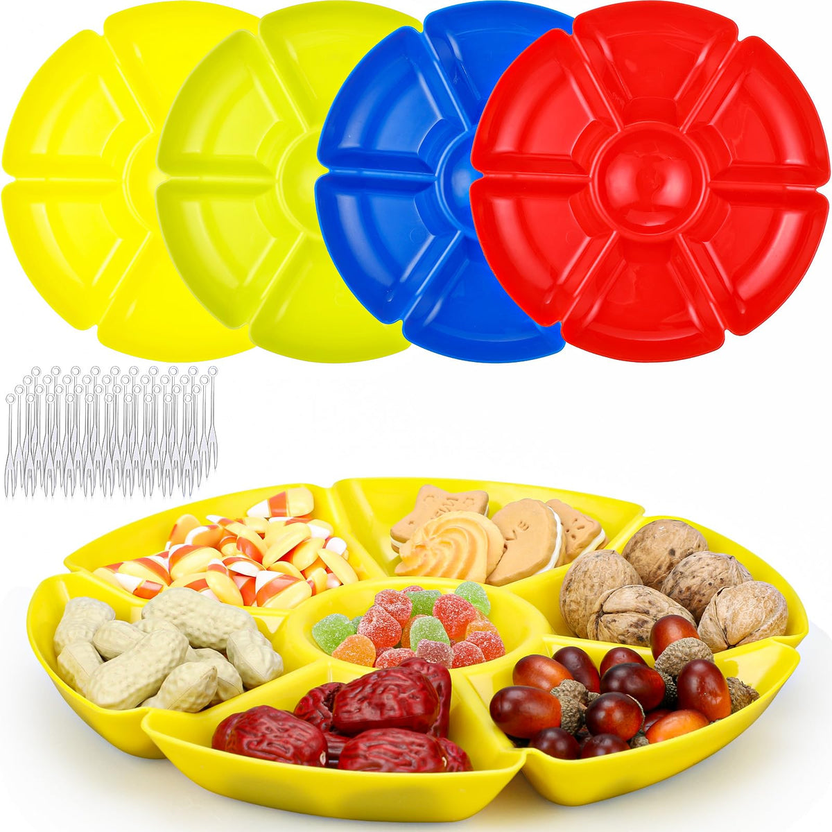 Zhehao 4 Pcs Round Divided Trays display neat snack partitions for gatherings