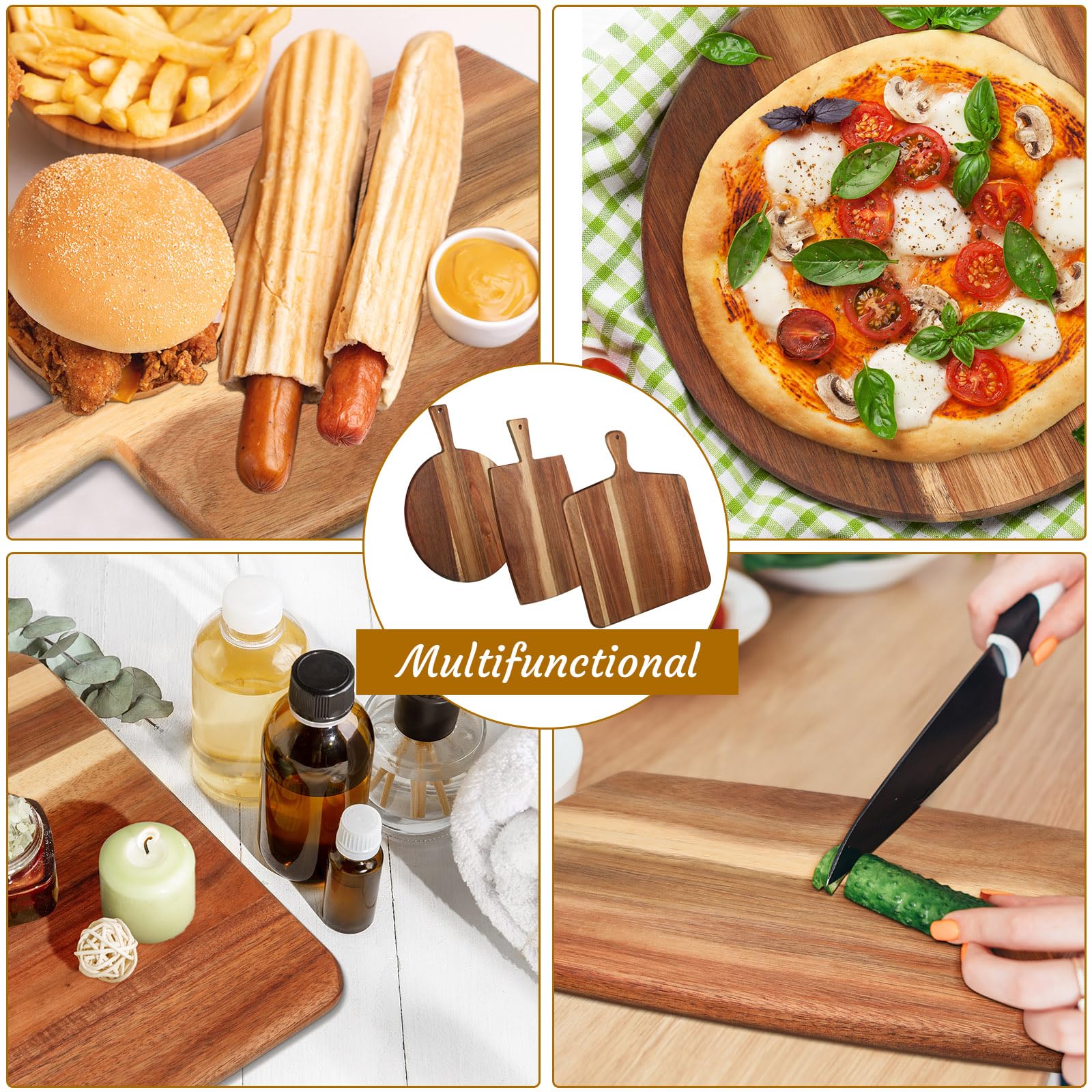 Zhehao acacia round board with handle, ideal for cheese and charcuterie