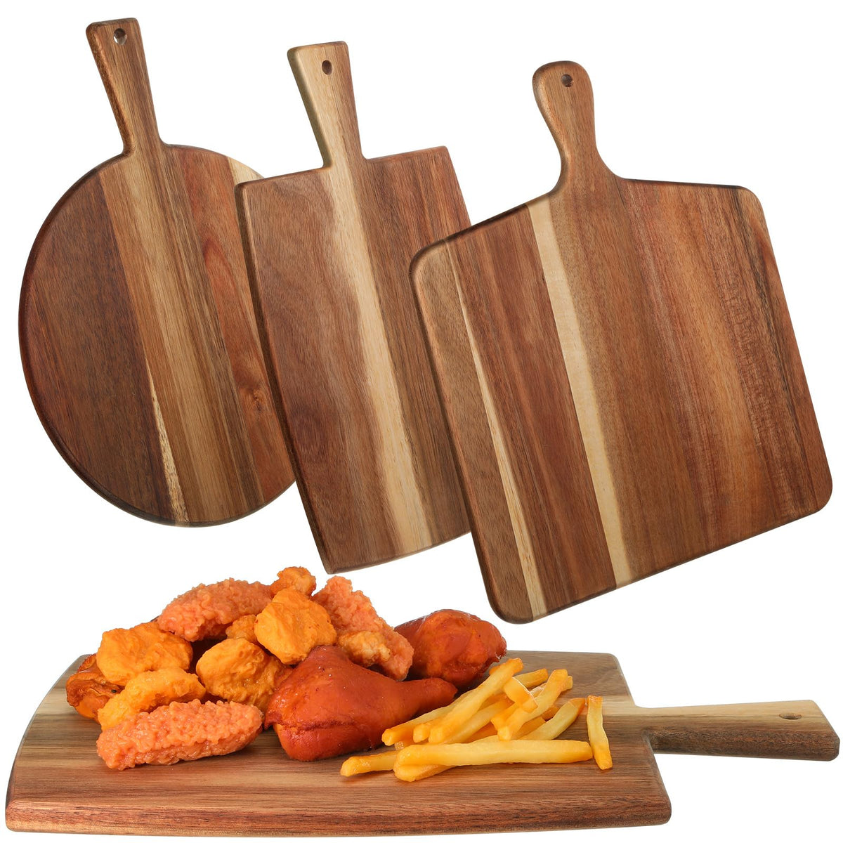 Zhehao acacia square cutting board with handle for easy transport and prep