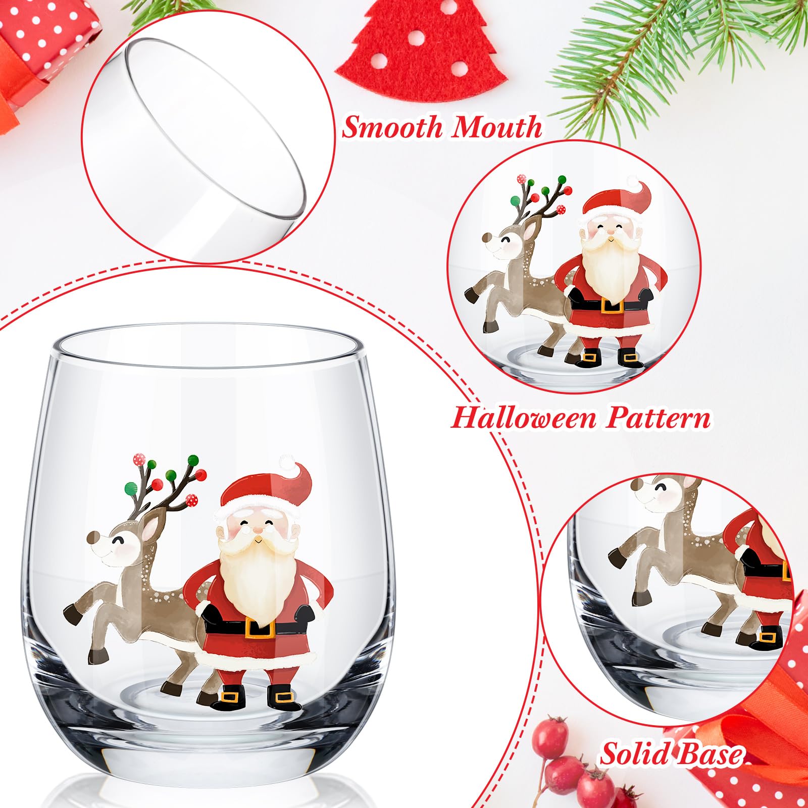 Zhehao Xmas style 3 stemless wine glass ideal for gifting