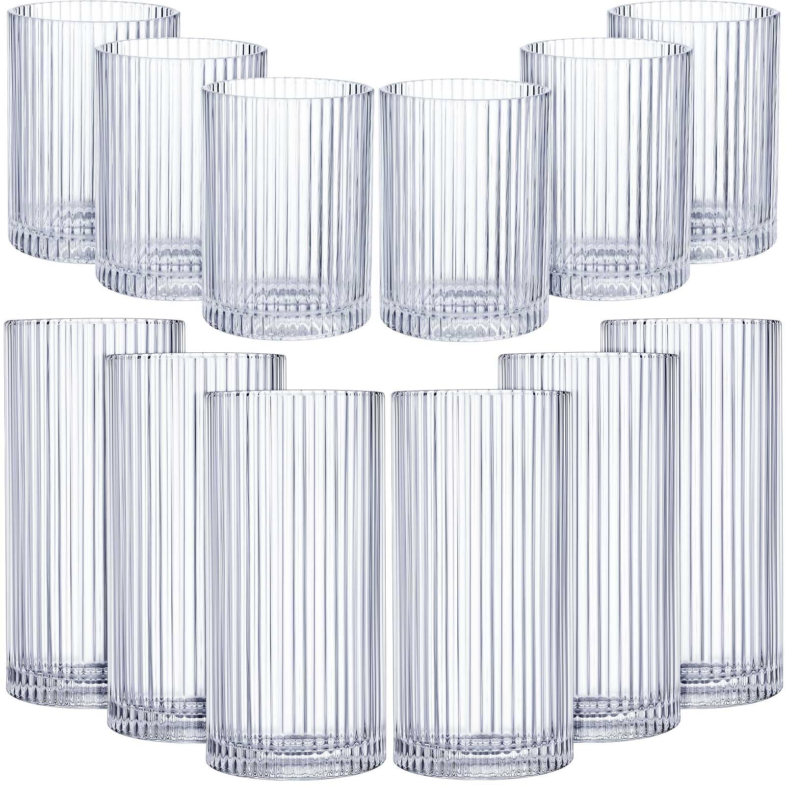 Zhehao ribbed glasses set with 9oz and 12oz capacities for versatile serving