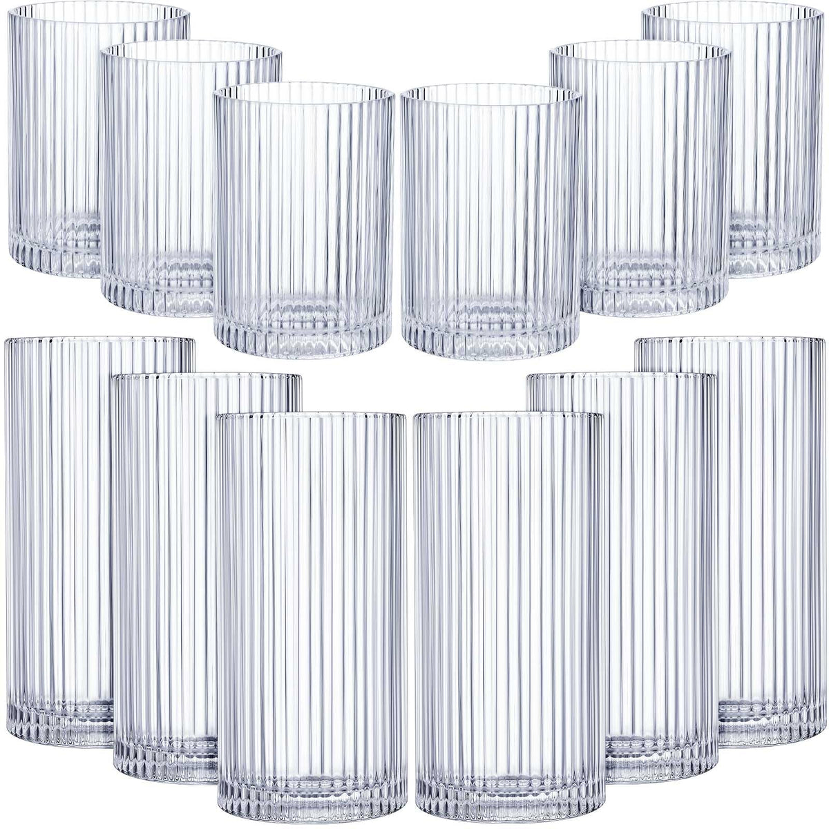 Zhehao ribbed glasses set with 9oz and 12oz capacities for versatile serving