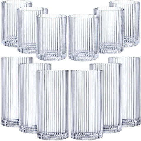 Zhehao ribbed glasses set with 9oz and 12oz capacities for versatile serving