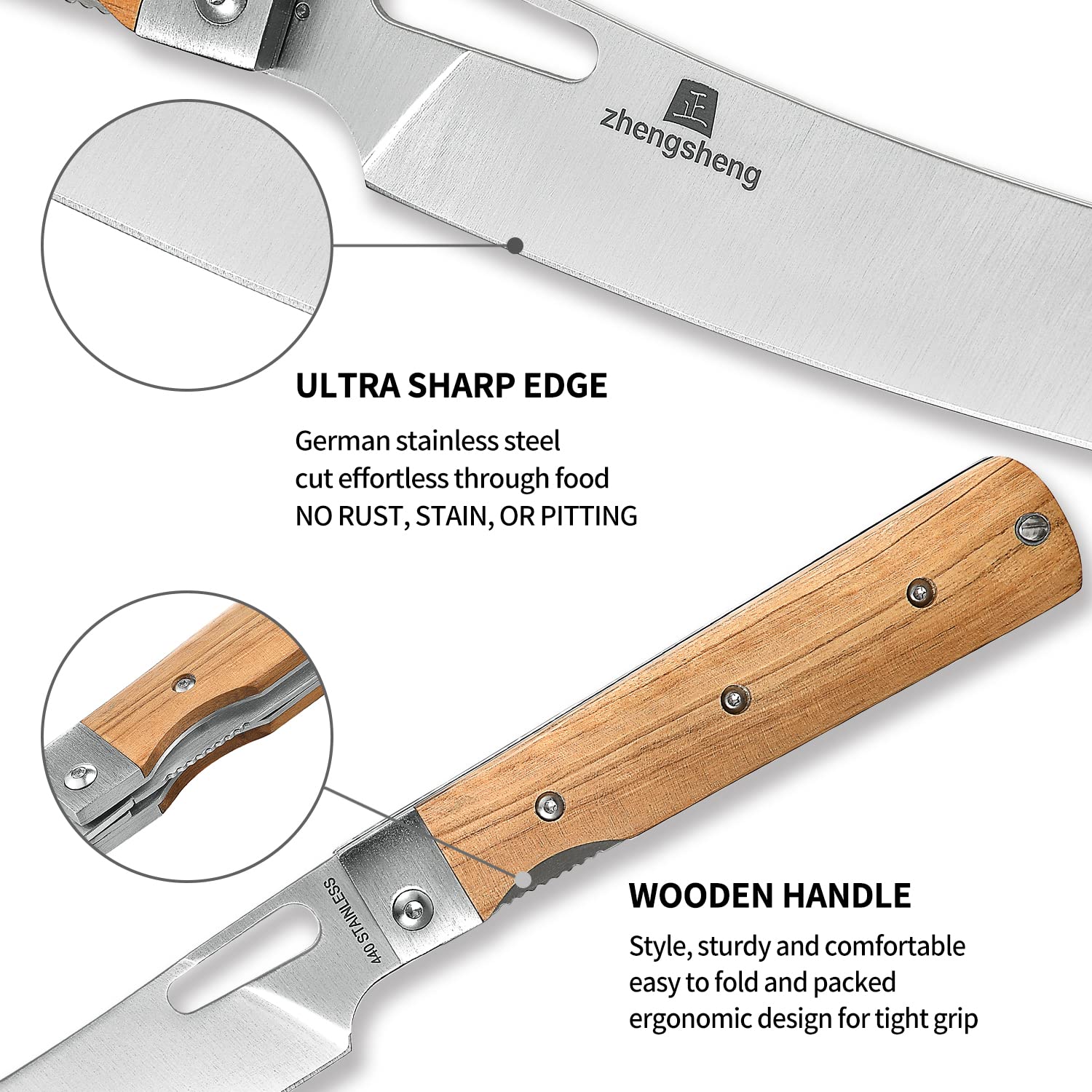 ZhengSheng compact camping knife ideal for BBQ and fishing trips.
