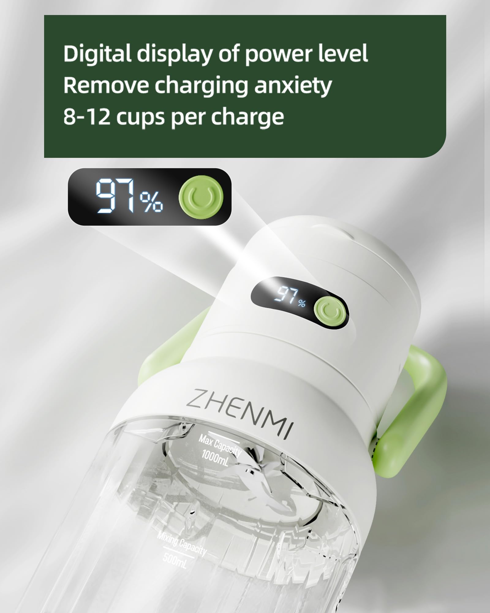 ZHENMI portable blender dual 1500mAh batteries powering portable blending