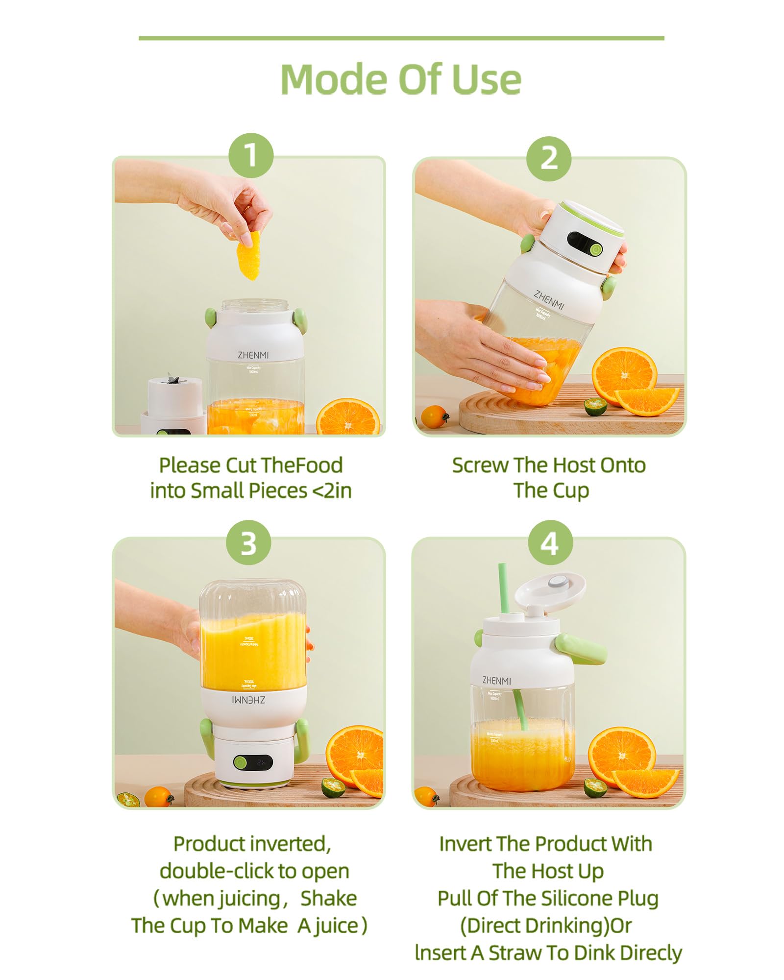 ZHENMI portable blender stainless steel blades for smooth texture