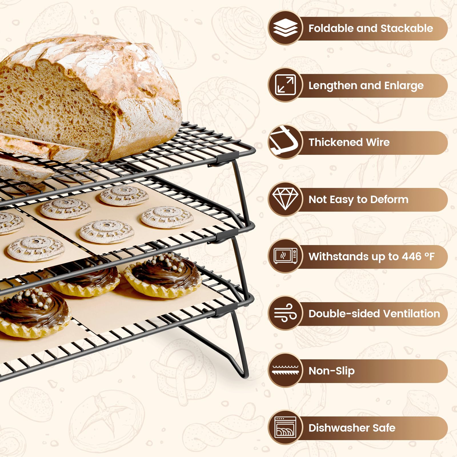 ZHIWUJIA large 17x11 cooling rack holds cookies and bread evenly