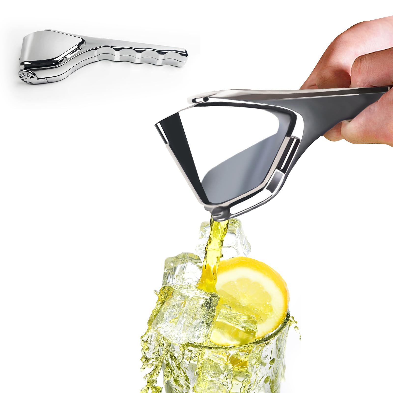 ZHIYUEJING lemon squeezer in stainless steel, compact design for easy storage and quick juicing.