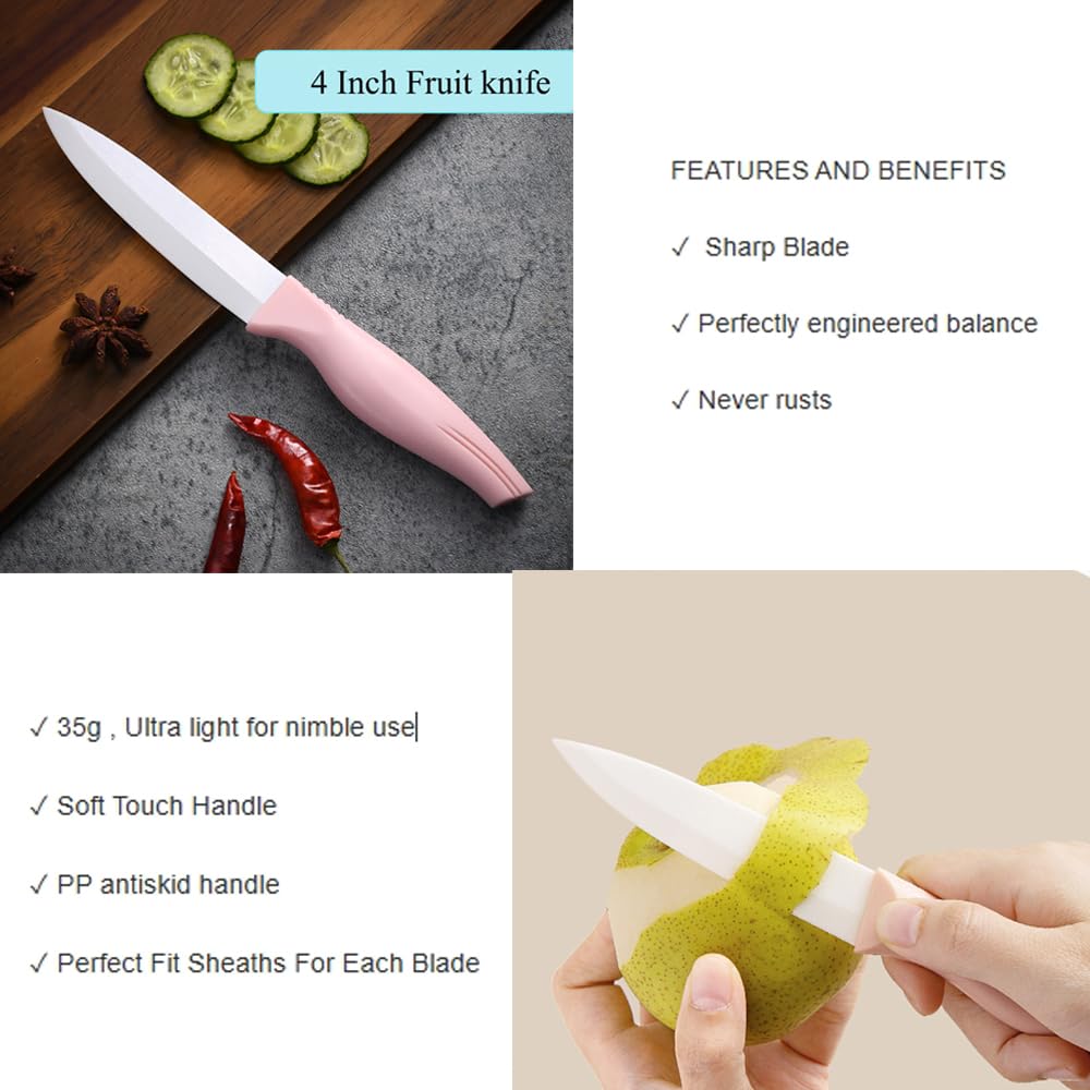 Zhiyun pink ceramic peeling knife 3-inch comfortable skin removal