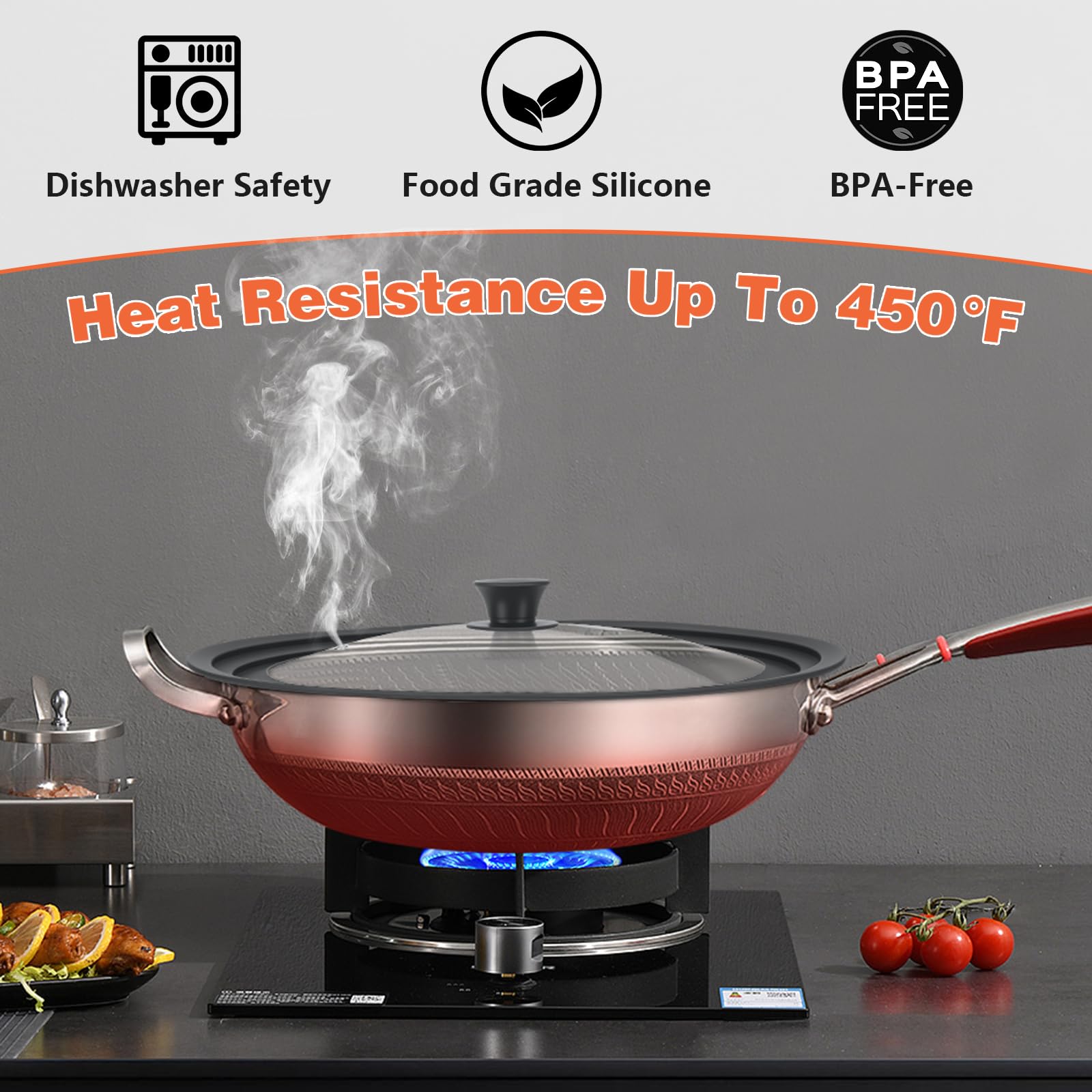 Zhulerzil lid handles heat up to 450°F for versatile, safe cooking.